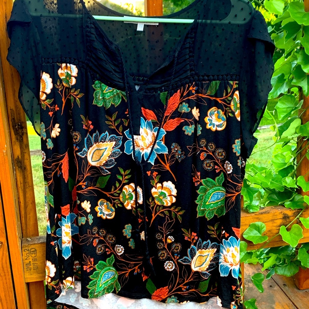 Beautiful floral top with sheer yoke